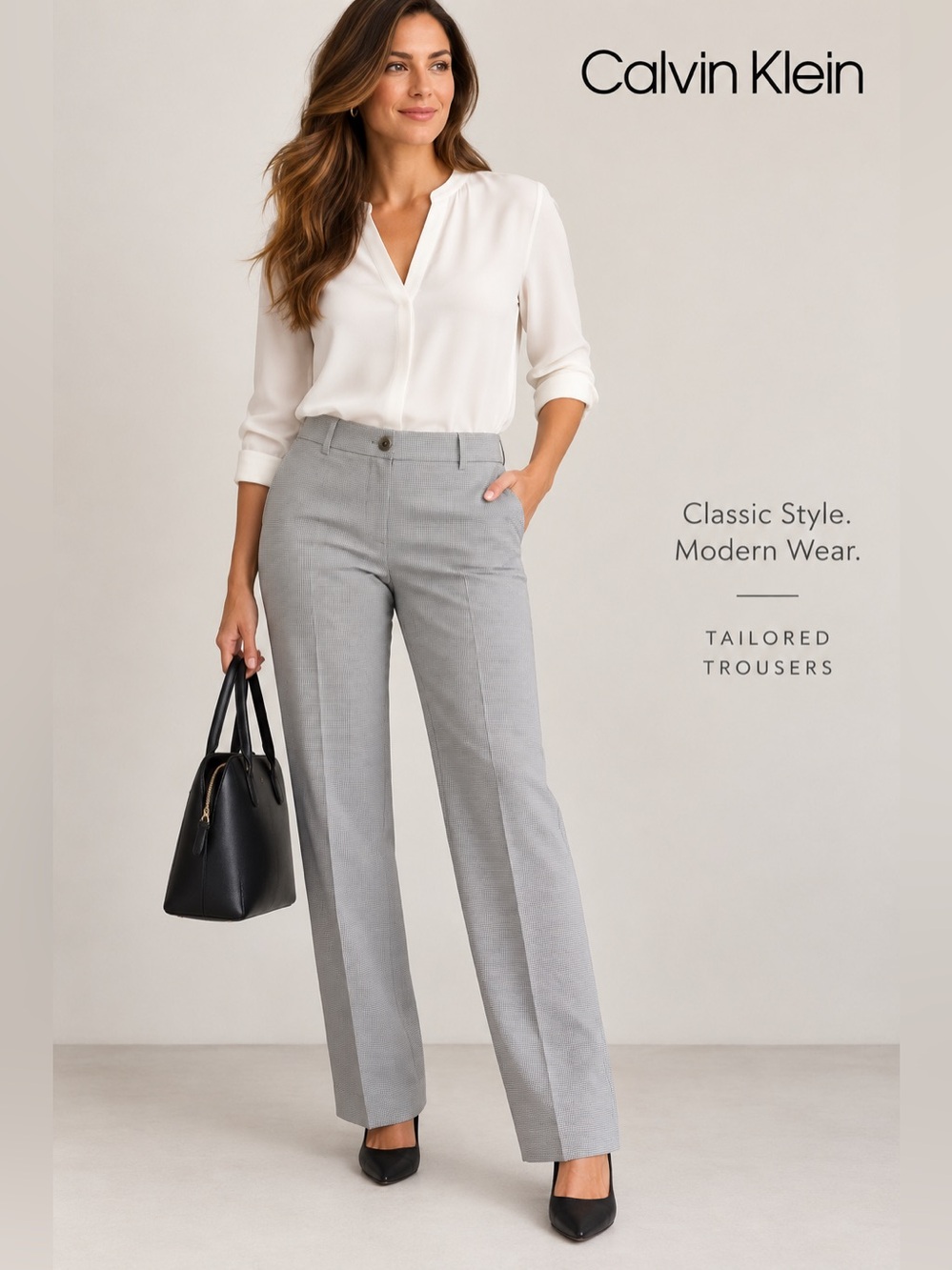 Calvin Klein Women’s Size 14 Grey Houndstooth Tailored Dress Pants